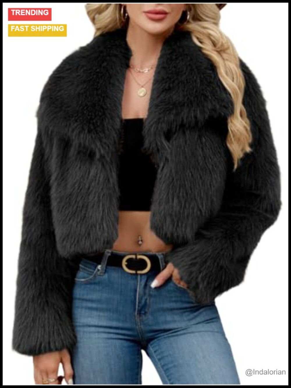 Women Faux Fur Coat Fluffy Cropped Long Sleeve Open Front Winter Jacket Shaggy